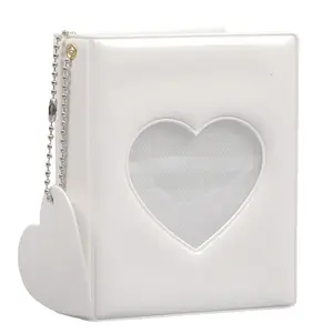Heart-Shaped Hollow Kpop Photo Card Binder Mini Album with 32 Pockets Portable Collecting Book for Kpop Fans Pink Decor Pastel Design Elegant Style