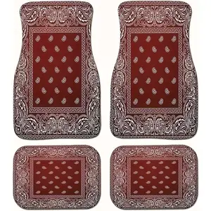 ‌4Pcs Dirty Resistant Car Floor Mats Bohemian Persian Carpet Rubber Back Heavy Duty Floor Protector Rugs Car Accessories‌ Durable Ethnic Style Universal Fit Vehicles Functional