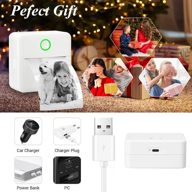 Mini Printer Portable Perfect Gift Wireless Sticker Printer for iPhone  1 Count USB Rechargeable Bluetooth-compatible Thermal Printer with 5 Rolls Paper, Compatible with iOS & Android, Office Supplies