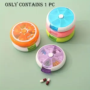 Portable Mini 7-grid Medicine Box, 1 Count Round Rotating Transparent Tablet Packaging Box, Dustproof Medicine Organizer, Pill Organizer for Home Office Travel, Healthcare