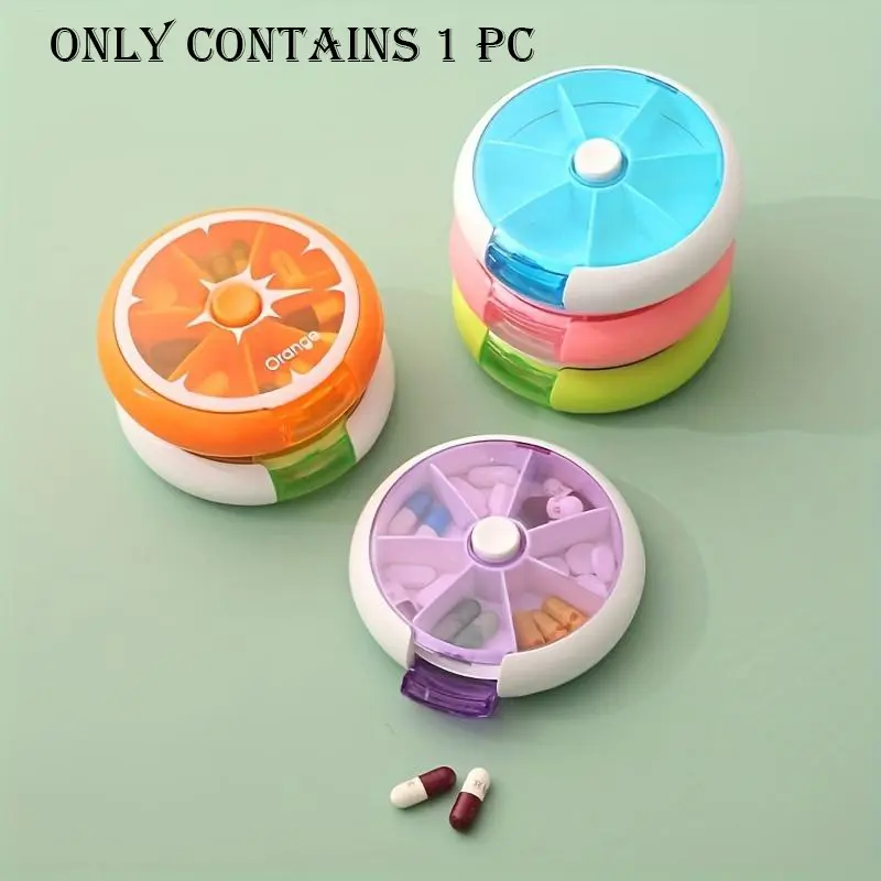 Portable Mini 7-grid Medicine Box, 1 Count Round Rotating Transparent Tablet Packaging Box, Dustproof Medicine Organizer, Pill Organizer for Home Office Travel, Healthcare, Vitamin Organizer, Supplement Organizer, Medical Organizer
