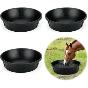 3Pcs Heavy Duty Rubber Feeder Pan 12Q/3Gal Large Feed Bucket for Animal Feeding Livestock Water Bowl Chicken Dust Bath Tub for Horse Goat Pig Dog Farm Poultry