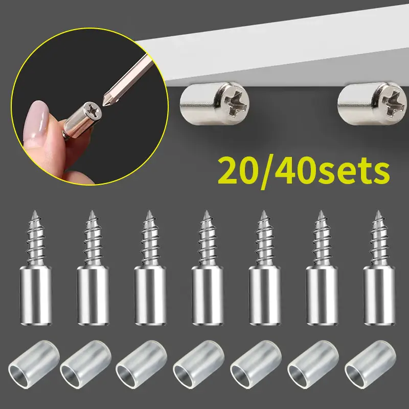 20/40 sets of self tapping screw support nails, laminated board brackets with anti slip sleeves, used for wardrobe and cabinet glass panels Sturdy Bracket