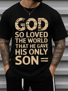 Men's God So Loved Jesus Faith T-Shirt - 100% Cotton 180GSM Casual Round Neck Short Sleeve Tee with Religious Message, Everyday Church Wear, Gift Idea for Men