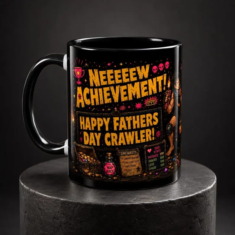 11oz Stylish Contemporary Ceramic Dungeon Crawler Coffee Mug with Handle - DCC Fan Printed Novelty Drinkware, 0-500ml Gag Gift for Dads on Birthdays-Fathers Day Achievement Accent Mug