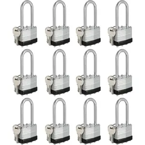 12 Pack Nickel Plated Keyed Alike Padlocks, 40mm Wide Body 2-inch Long Shackle Key Lock for Storage Unit, Sheds, Garages and Fence