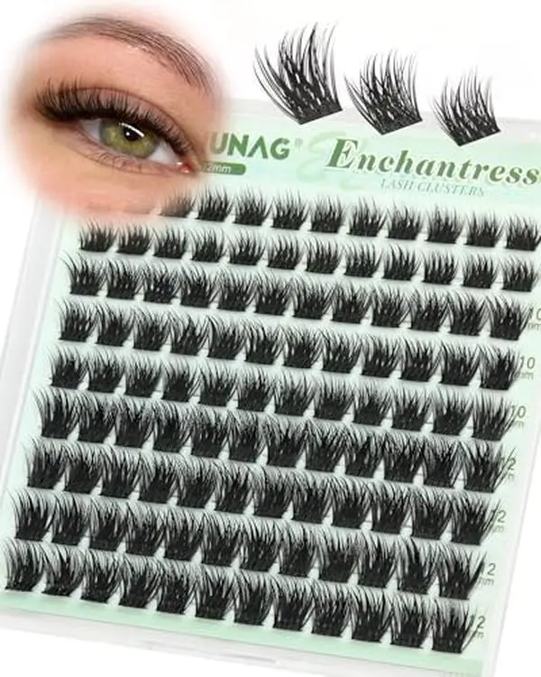 TOOCHUNAG Enchantress Lash Clusters Short Eyelash Clusters 8-10-12mm Wispy Lashes Clusters DIY Cluster Eyelash Extensions Natural C Curl Cluster Lashes Individual with Soft Thin Band