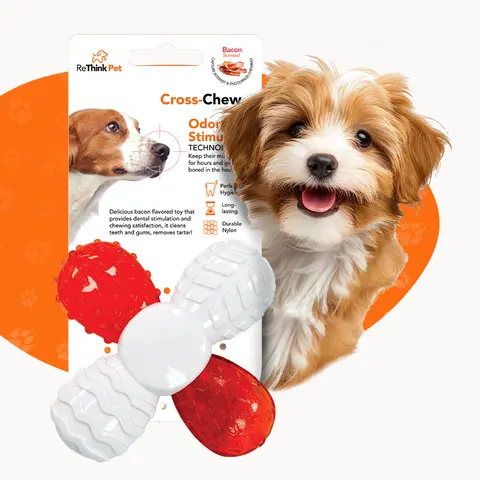 ReThink Pet Bacon Scented Cross Chew Teething Toy for Small Dogs