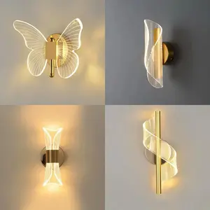 New Creative Indoor Wall Lamp Bedroom Bedside Fashion Living Room Wall Lamp Light Luxury Acrylic Butterfly Wall Lamp Background Wall Modern Mood Lighting