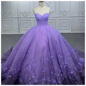 Purple Radiance: Glitter Lace Appliqued Ball Gown Evening Party Prom Quinceañera Dresses
