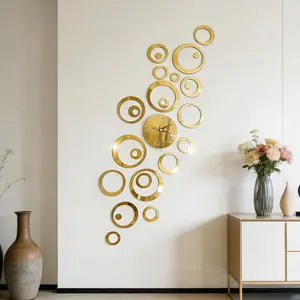72PC, Golden Hollow Round Acrylic Mirror Wall Stickers, Suitable for Home Decor in Living Room, Bathroom, Bedroom, Background Wall Decor, Home Decor Cornice, DIY Removable Decorative Wall Stickers
