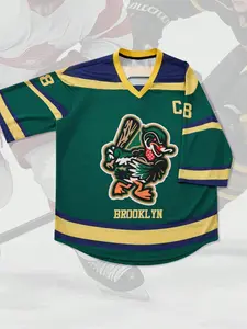 1pc Men's Ice Hockey Jersey Blokecore Aesthetic Brooklyn Duck Graphic Print V-Neck Short Sleeve Mesh Breathable Oversized Sports Tee Top For Streetwear