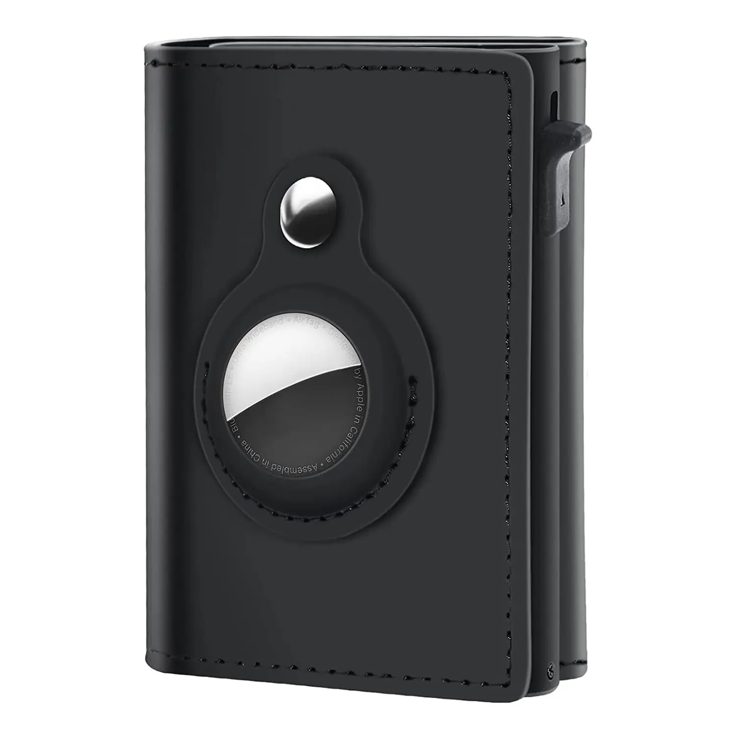 GAOCHALE AirTag Wallet Genuine Leather Air Tag Wallet RFID Technology Credit Card Holder with Minimalist Wallet for Men for Apple AirTag (No Airtag Included)(Black)