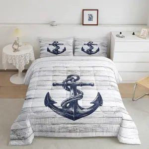 Anchor Decor Designer Comforter Set,Nautical Themed Comforter,Ocean Luxury Bedding Set,Bedroom Decor Rustic Wooden Duvet Set, Sea Adventure Quilt Set
