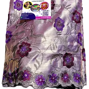 Lukamint Fabrics Emma Silk Petal Lace with Purple Floral Embellishments and Intricate Design perfect for any special occasions