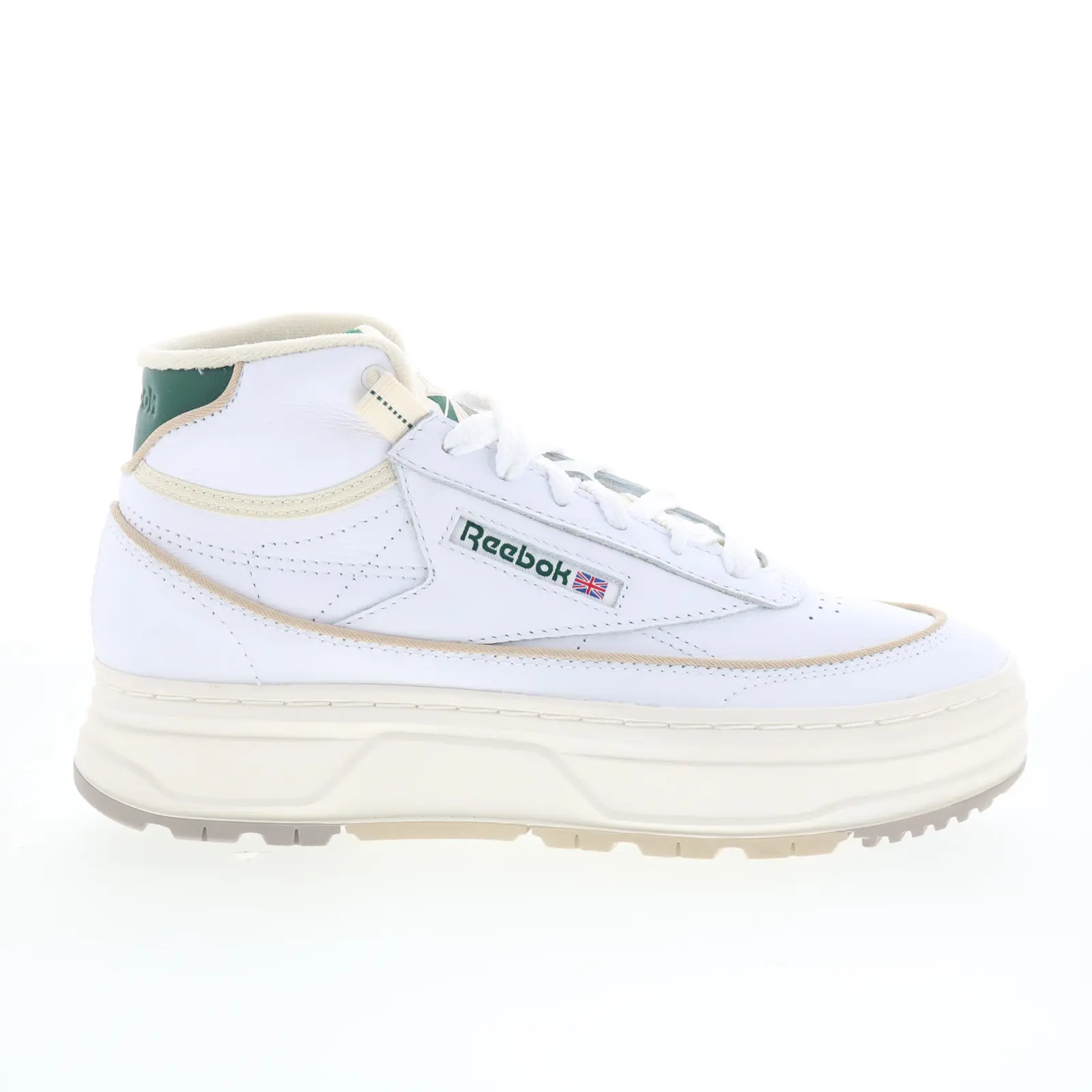 Reebok Club C Geo Mid Womens White Leather Lace Up Lifestyle Sneakers Shoes