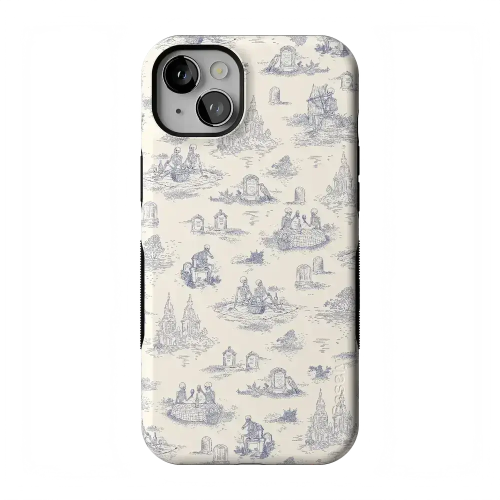 Casely iPhone 14 Case | Graveyard Gathering | Skeleton Picnic | Bold Protective Design | Compatible with MagSafe