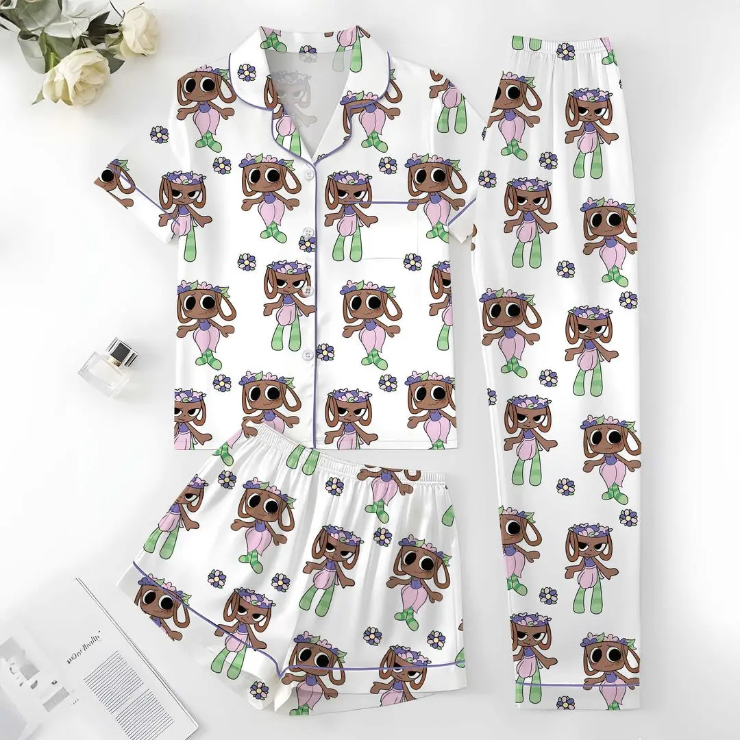 Roblox Bassie Dandy’s World Satin Pajama Set, Cute Gaming Cartoon Sleepwear, Dandy’s World Outfit Costume, Birthday Party Gift