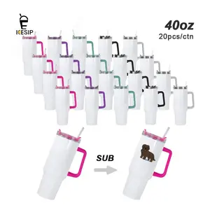 ICESIP 20pcs/ctn 40oz sublimation Stainless steel tumbler Mug with removable handle for Iced coffee Juice Cocktail，birthday HALLOWEEN CHRISTAMAS Party DIY gift set