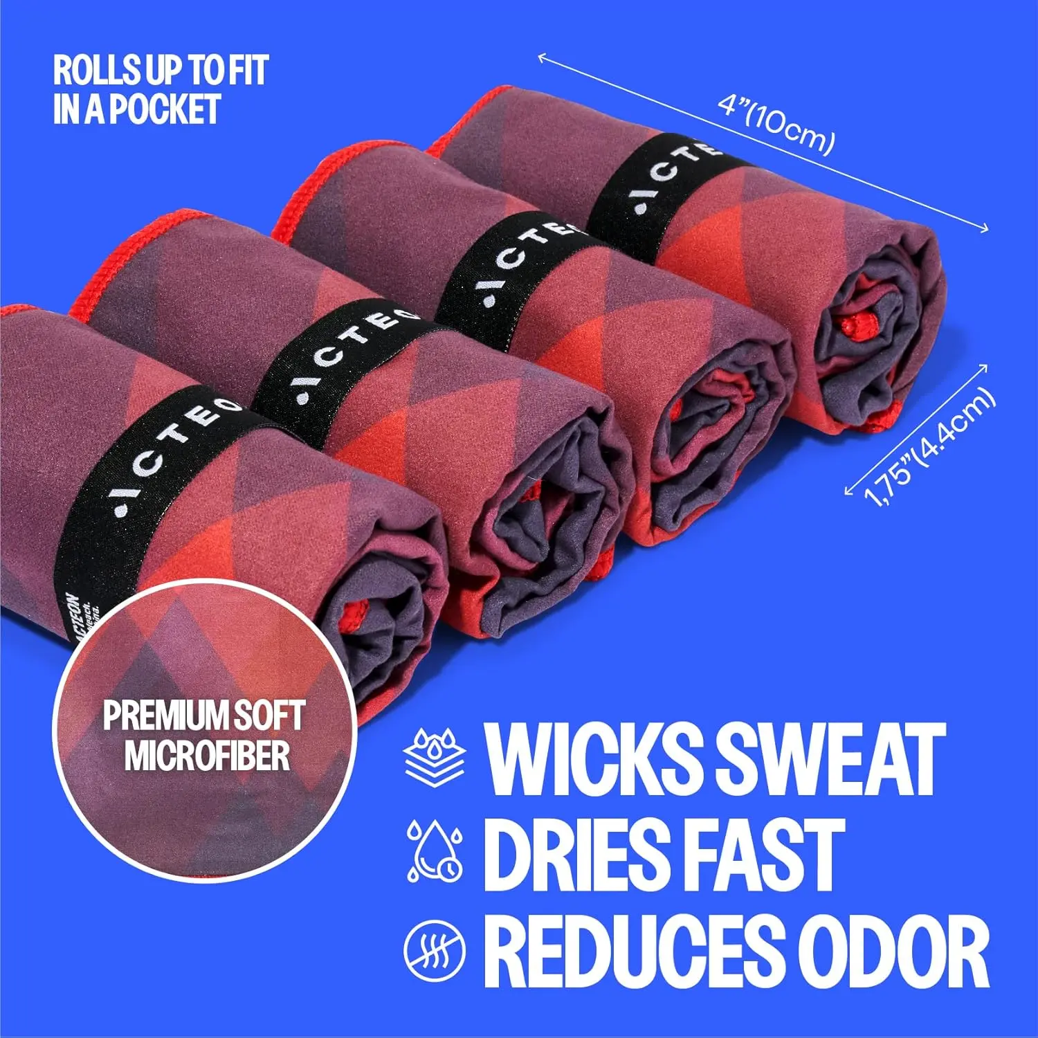 Acteon Quick-Dry Towel Microfiber Gym Towels for Sweat – 4 Pack Lightweight Odor-Free Workout Towel Set for Men & Women – Fast Drying Travel, Yoga, Fitness, and Sports Accessory (Magma, 23.6” x 15.3”) Microfiber Travel Towel Set Quick-Drying