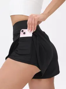 Women's High-Waist Dual-Layer Quick-Dry Shorts with Pocket, Ideal for Running, Gym, Yoga, Casual Wear, All Seasons