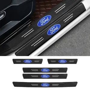 1/4/5/8/9Pcs Carbon Fiber Leather Car Door Threshold Sill Protector Stickers Trunk Bumper Anti-Scratch Protection Decals For Ford Fiesta Focus Mondeo Fusion Explorer Escape Kuga Ranger Mustang S-MAX EcoSport Transit ST Accessories Vehicle