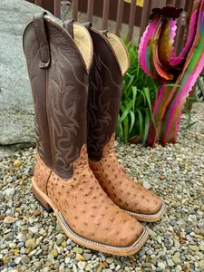 Anderson Bean Men's Brandy Bruciato Full Quill Ostrich & 13" Brandy Top Square Toe Cowboy Boots 333569