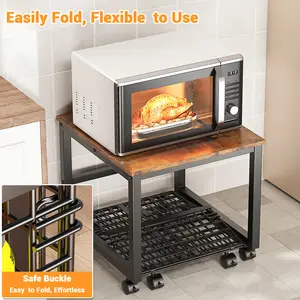 Heavy Duty Rolling Mini Fridge Stand with Big Storage Drawer – Mobile Organizer Shelf – Solid Wood & Metal Base – Lockable Wheels – For Kitchen, Bedroom, Office, Dorm