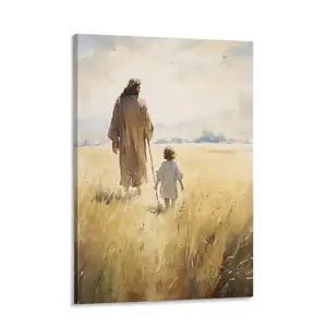 Jesus Christ Walking With Children Art Print: Christian Bible Art