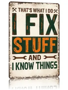 Vintage Metal Signs I Fix Stuff Wall Art Poster 8X12inch Durable Aluminum UV Printed Classic Tin Finish Pre-Drilled Holes for Home Living Room Yard Outdoor Decor