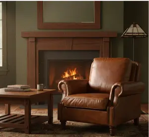 English Rolled Arm - Arm Chair - Light Brown Leather English Rolled Arm - Arm Chair - Light Brown Leather