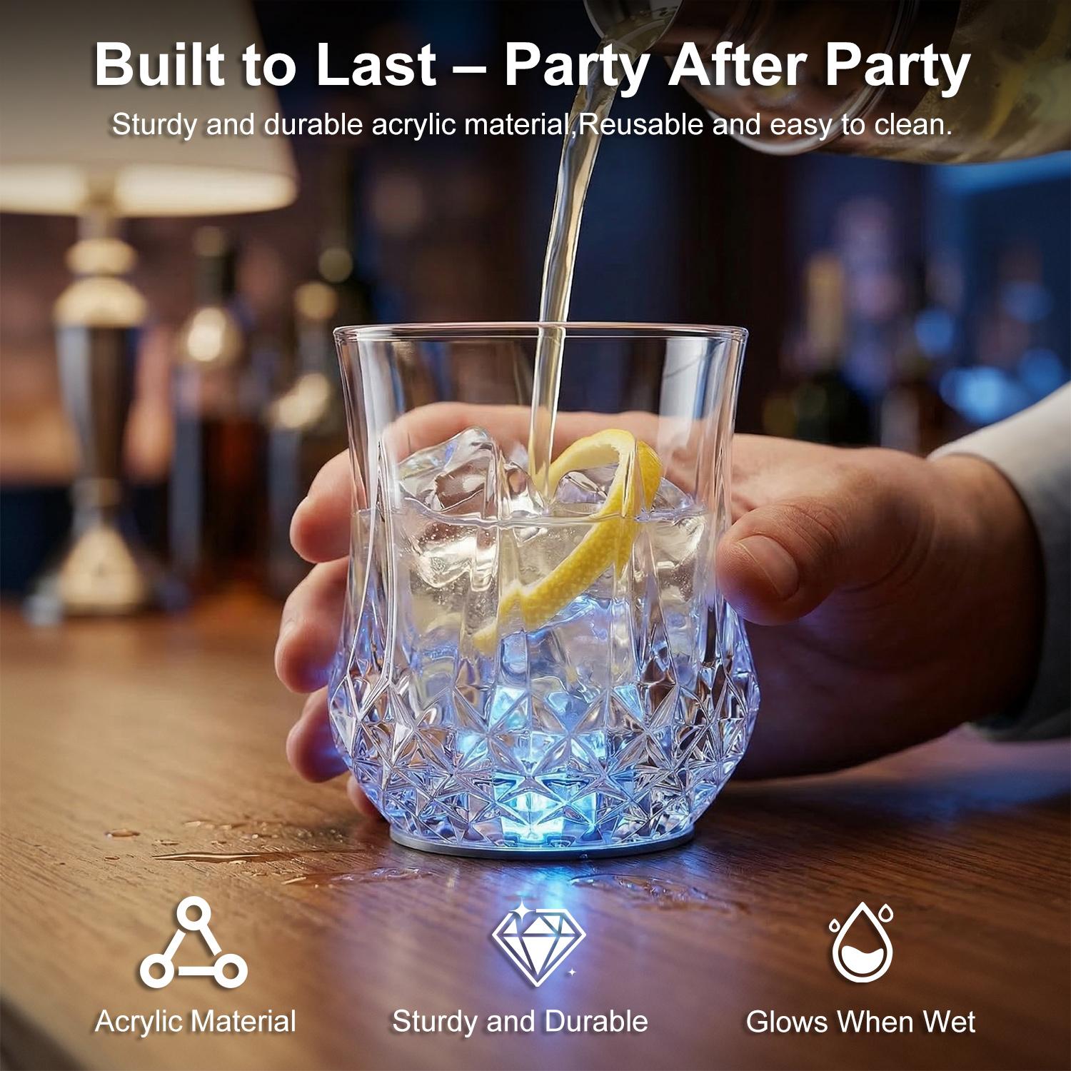 LED Glowing Tumblers, Liquid Activated Flash Crystal Cups, Water Activated Auto Light Up Shimmering Plastic Cups for Party Bar Nightclub Tableware