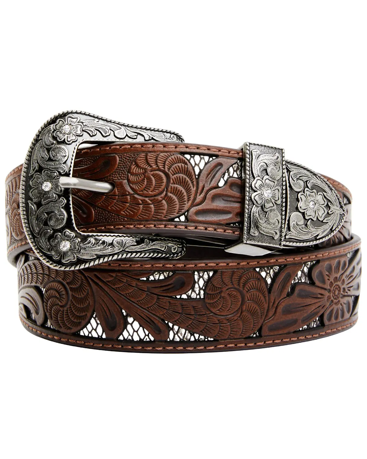 Shyanne Women's Women'S Tooled Floral Cut Out Underlay Western Belt - Sasp22bt9