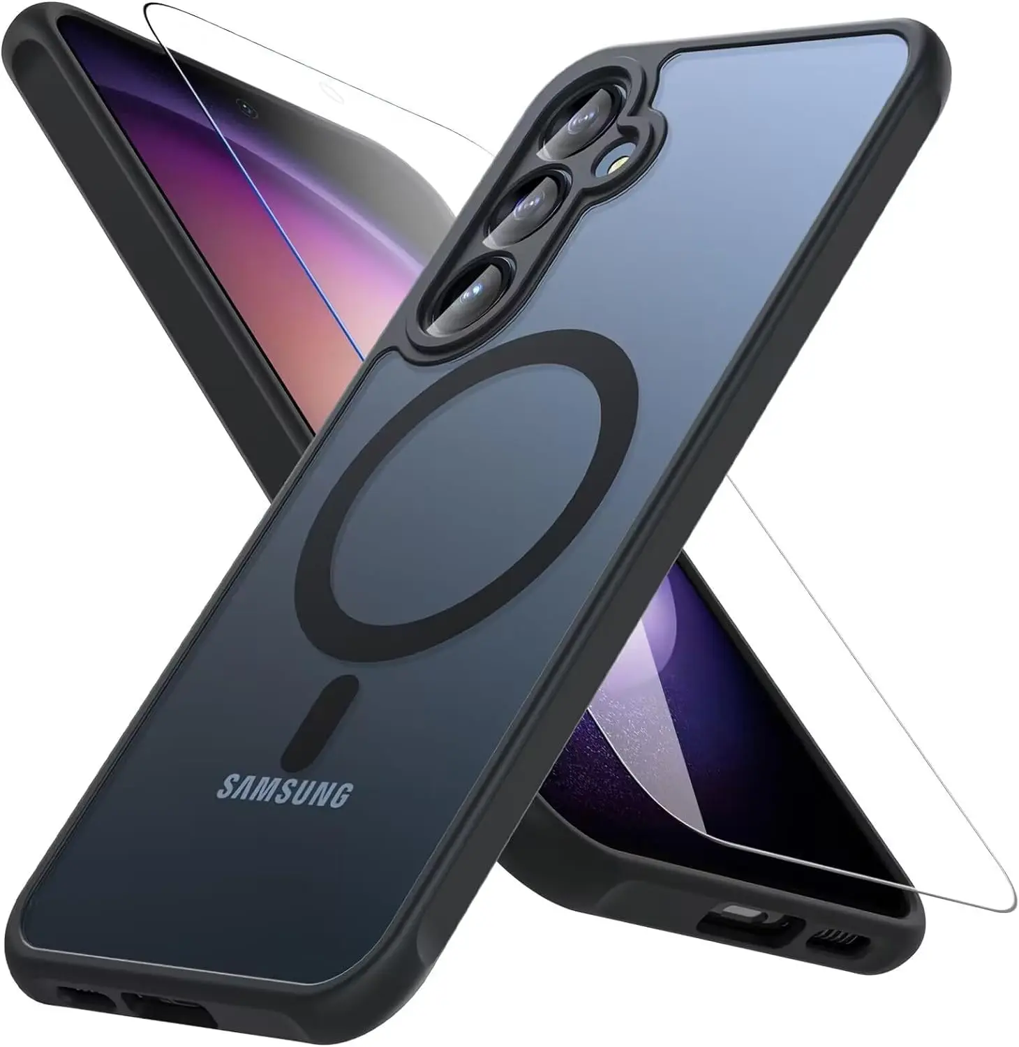 Case for Galaxy A14 5G Phone Case with Glass Screen Protector,[Compatible with MagSafe], Shockproof Matte  Cover for  Galaxy A14 5G Case- Black