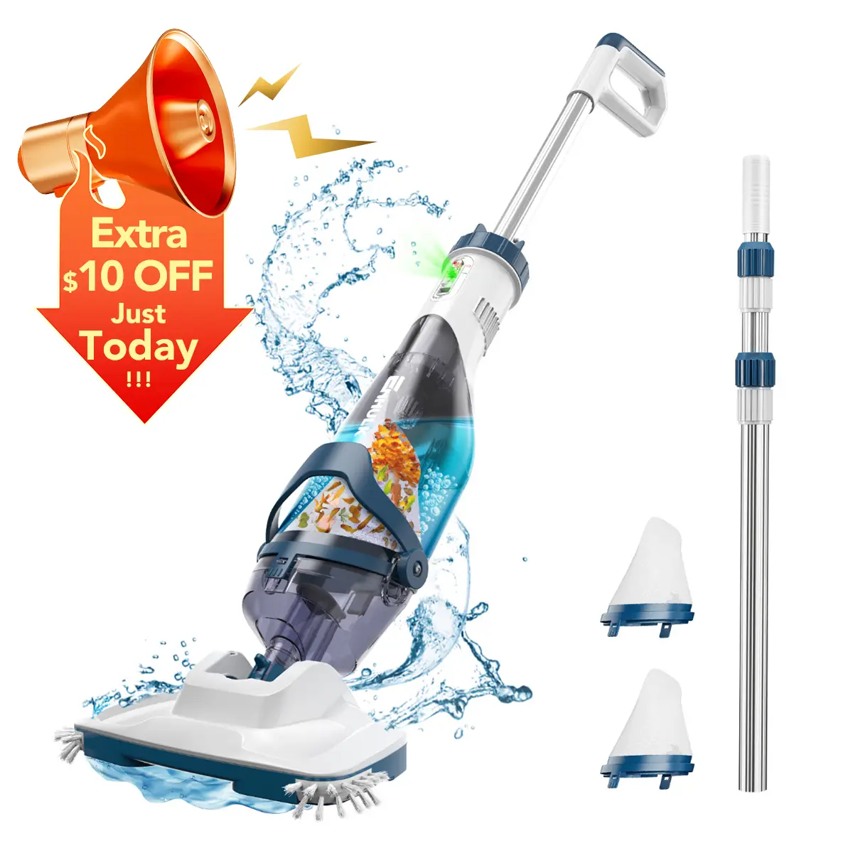 【10-OFF!!!】Ehulk Pro Cordless Pool Vacuum- 18.5 GPM Powerful Suction, 70min Runtime & 13.4" Wide Head, XL Capacity Handheld Rechargeable Pool Cleaner