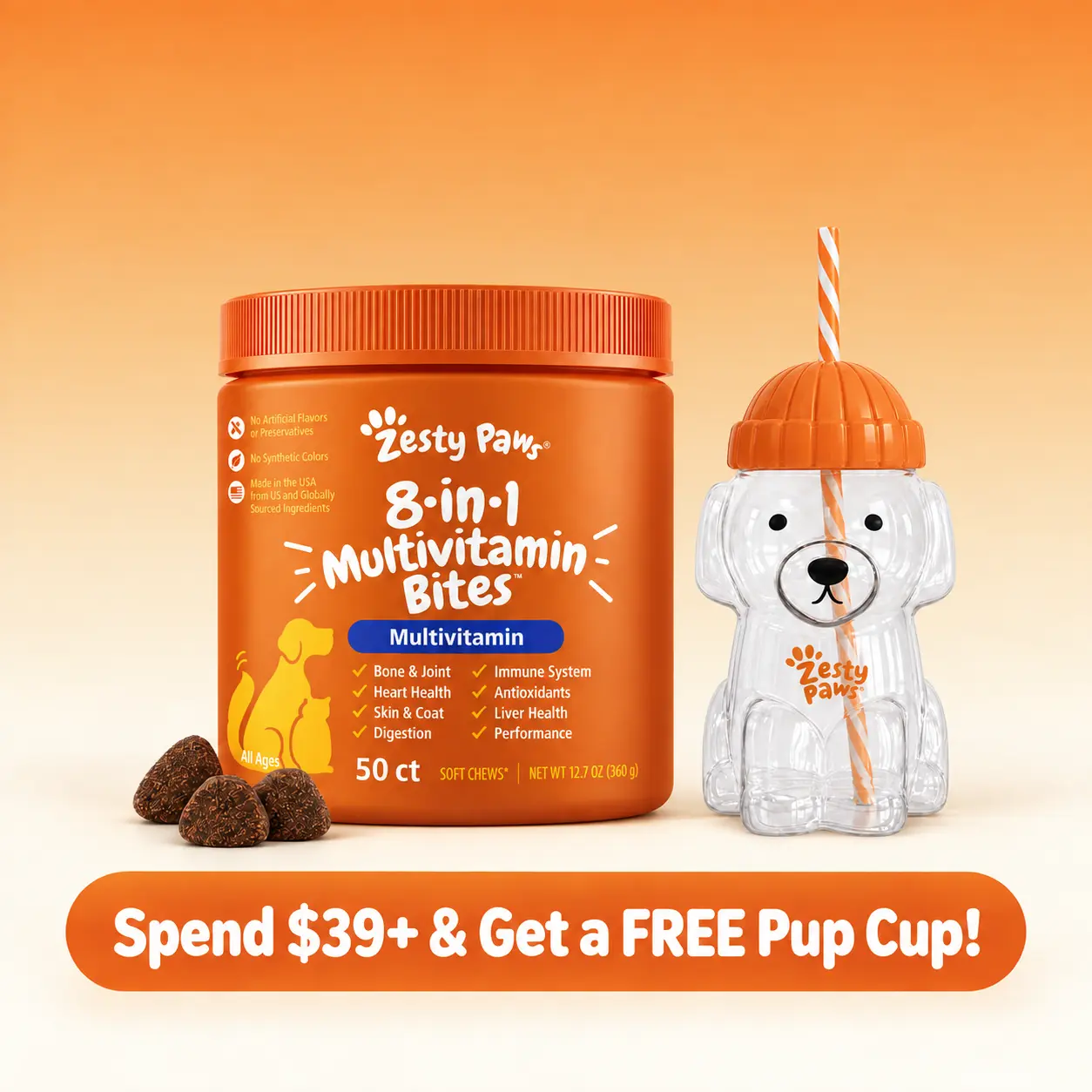 Zesty Paws 8-in-1 Multivitamin Bite for Dogs, Soft Chews, Immune Support, Dog Treat Supplements