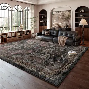 Faux Cashmere Area Rug Vintage Persian Distressed Oriental Carpet for Living Room Bedroom Dining Room, Non-Slip TPR Backing Washable Ultra Soft Boho Farmhouse Rug, Pet & Kid Friendly Low Pile Non-Shedding Indoor Mat, Boris Red Traditional Aesthetic Decor