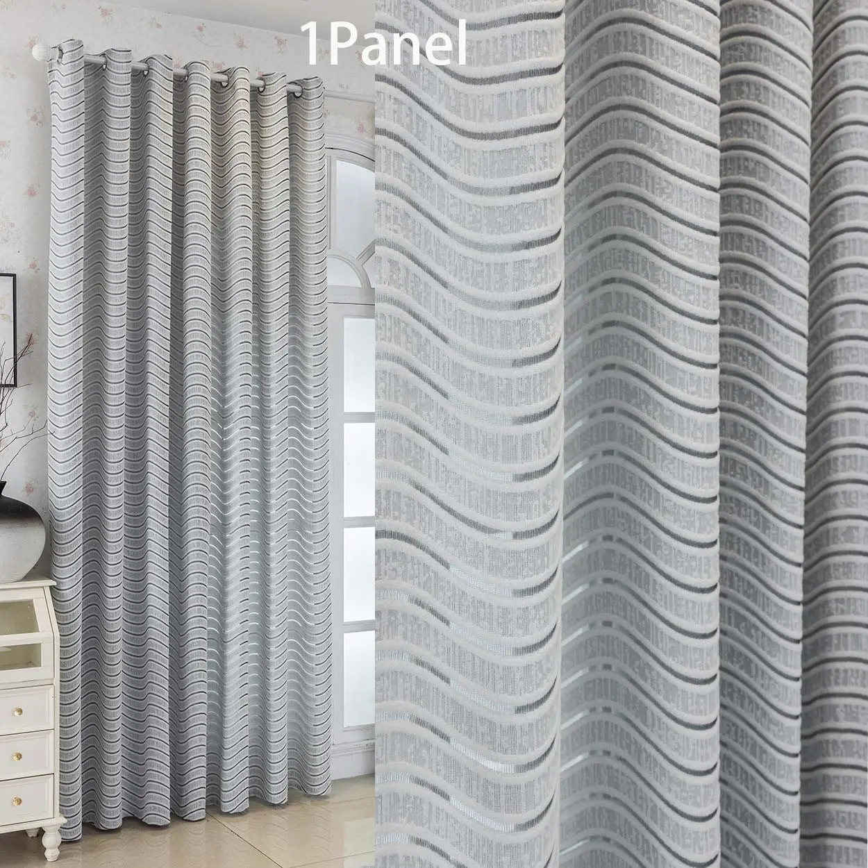1panel Wave Cutout Semi-Transparent Curtain, Pierced Design, Suitable for Living Room, Bedroom, Balcony, Kitchen, Office, Floor-To-Ceiling Window, Luxury Home Decor