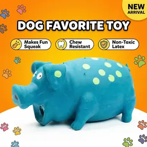 Squeaky Latex Pig Dog Toy with Textured Surface, Bite Resistant Chew Toy for Teething, Interactive Play for Puppies & Dogs rope