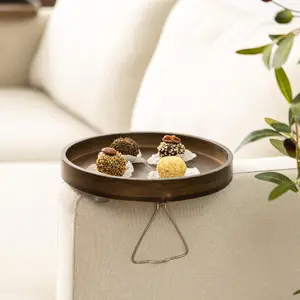 Bamboo Sofa Arm Tray Table Clip On Couch Armrest Table with Foldable Legs Wooden Side Table for Drinks Snacks Remote Phone Holder Living Room Organizer