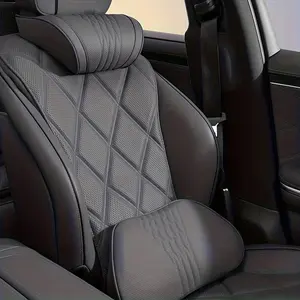 Luxury Nappa Leather Car Neck Pillow Breathable Headrest Neck Lumbar Support Cushion Embroidered Universal Car Interior Accessories