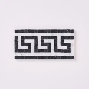 Carrara White Greek Key Border w/ Black Polished or Honed Sample