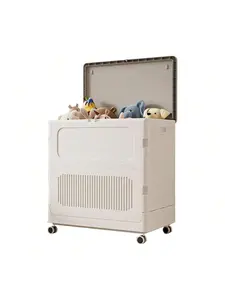 Extra Large Khaki Plastic Toy Bin Cart with Lockable Wheels, Foldable Sturdy Multi-Use Storage Organizer, Rolling Chest for Living Room, Nursery