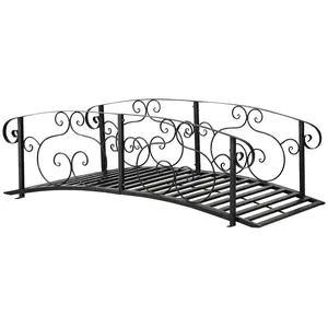Outsunny 6' Metal Arch Backyard Garden Bridge, Safety Siderails, Arc Footbridge for Backyard Creek, Stream, Pond, Black