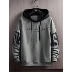High Elastic Breathable Hoodie Los Angeles Letter Print & Color Block Sleeve Design Spring Autumn Casual Top