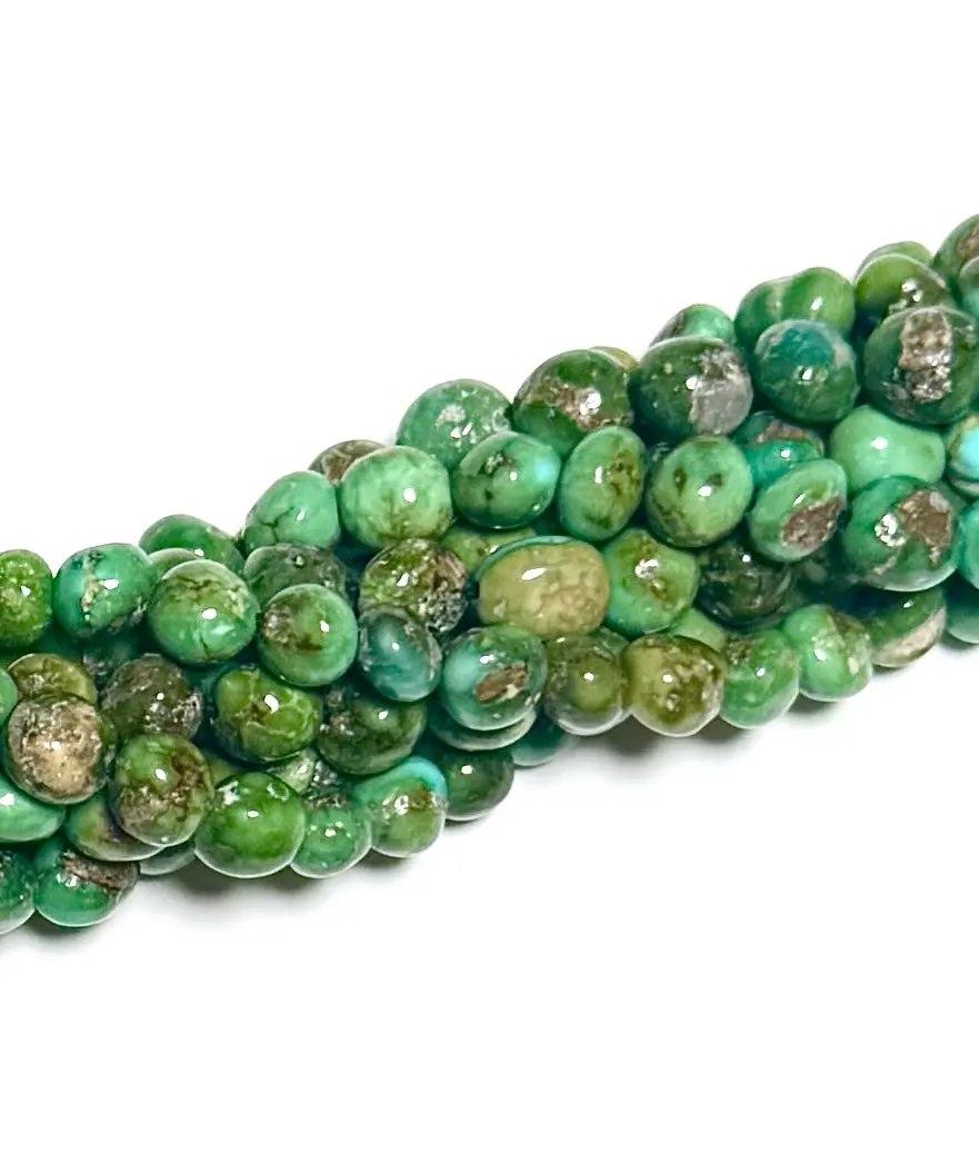 Classic Sonoran Turquoise Stone Beads, 18 in Baroque Shape Strand with Rich Green Hues and Golden Colored Matrix for Crafting, No Clasp, Iron Rich