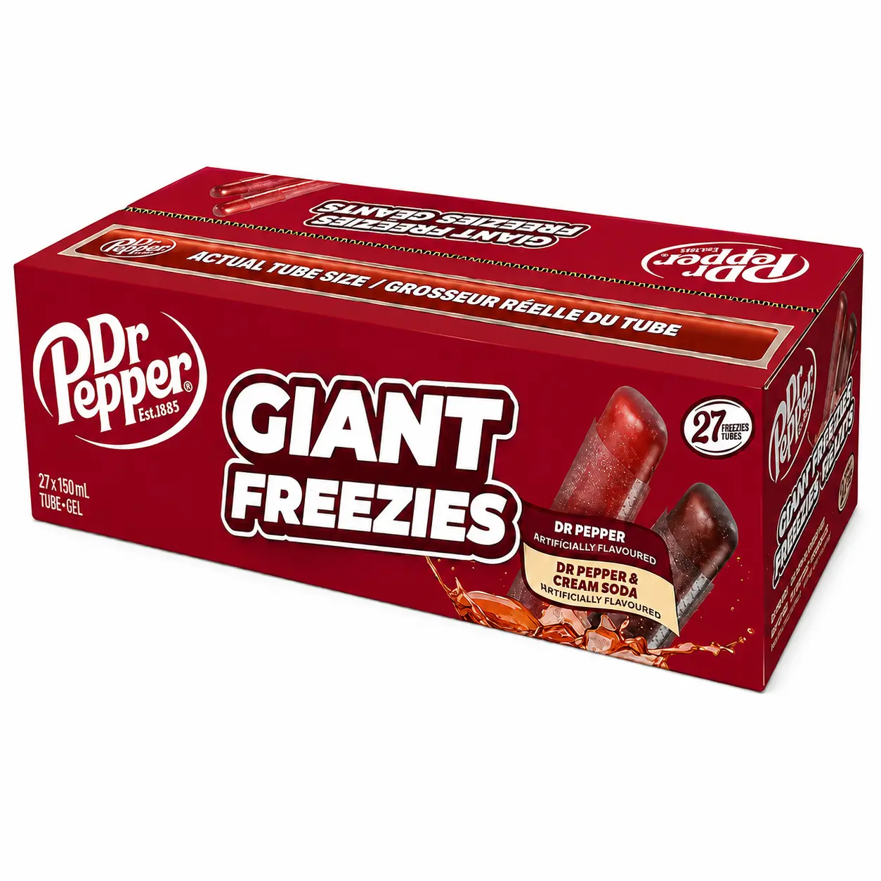 Dr Pepper Giant Freeze Pops, 27 Pack, Jumbo 15 Inch+ Frozen Ice Pops Classic Soda Flavor