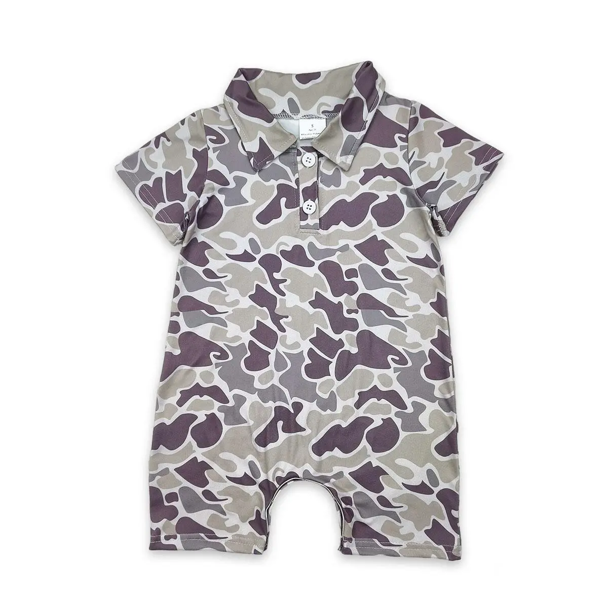 Baby Boy's Casual Clothing, Short-Sleeve Convertible Hoodie Romper in Southern Camo, Cotton Elastane Blend with 2-Way Zip, Kids Clothing, Fitted, Two Way Zip