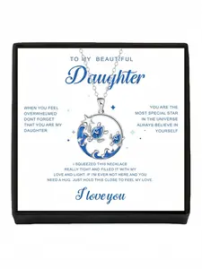 Ocean Island Twin Turtles Guardian Necklace Original Guardian Turtle Necklace, Luxury Minimalist Wave Design Blue Zircon Clavicle Chain, Includes Greeting Card for Daughter, Perfect Birthday & Mystery Gift for Various Holidays