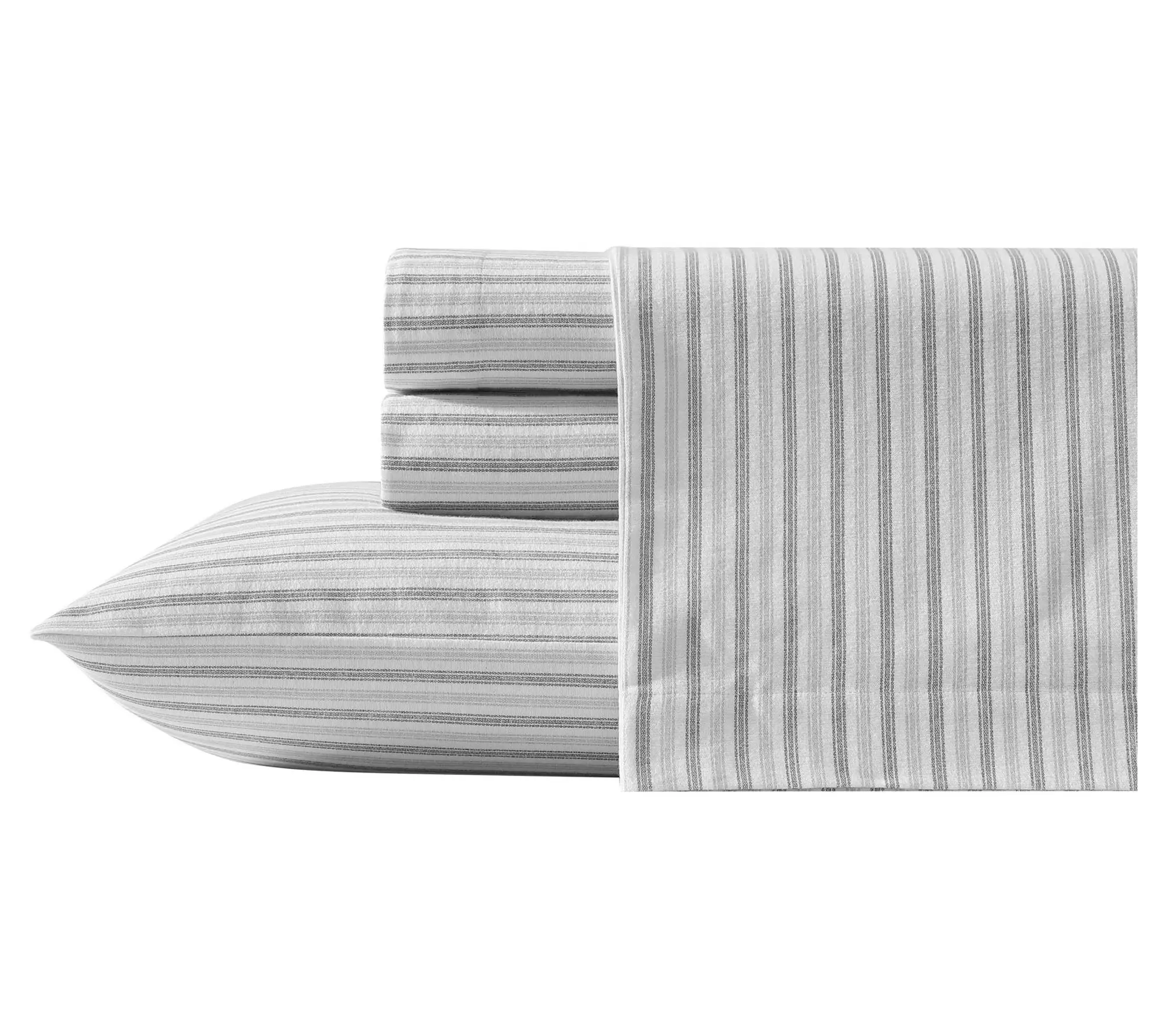 Eddie Bauer Ticking Stripe Grey Cotton FlannelTwin Sheet Set